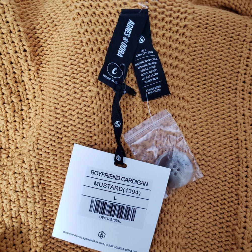 Agnes & Dora Mustard Boyfriend Cardigan Size L - Picture 6 of 6